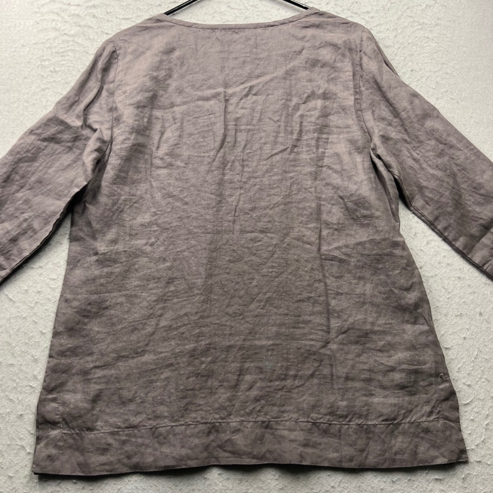 Eileen Fisher Womens Gray 100% Irish Linen Beaded Tie Neck Blouse Top Size M - Picture 7 of 8